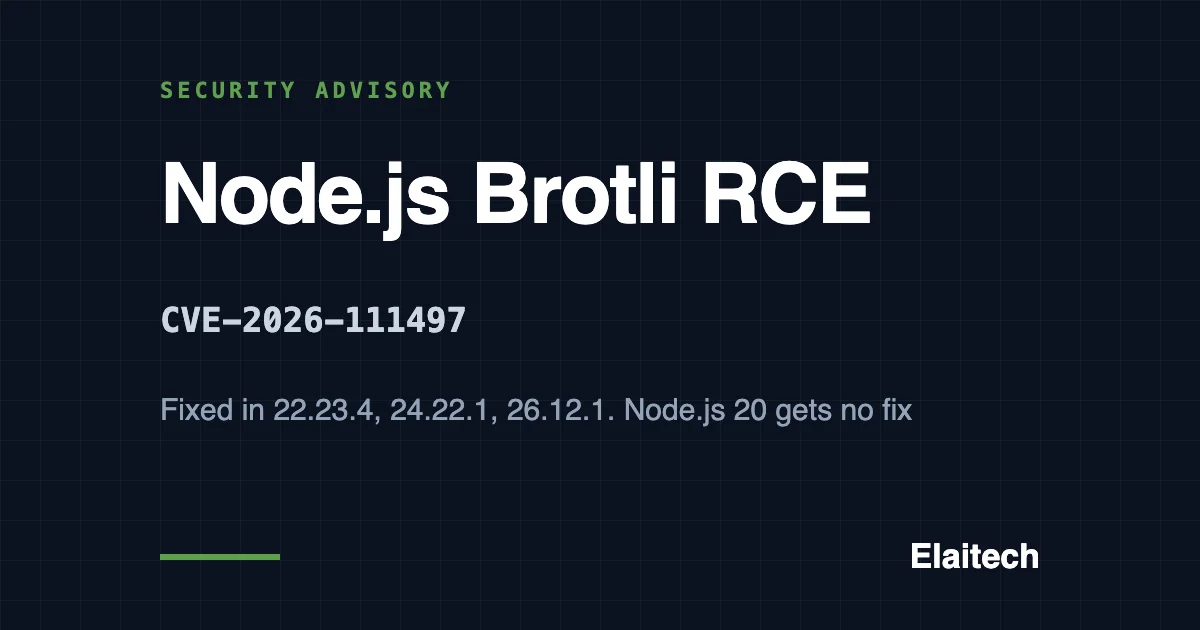ثغرة تنفيذ الشيفرة عن بعد في Brotli داخل Node.js (CVE-2026-111497): من المعرض وكيف تصحح